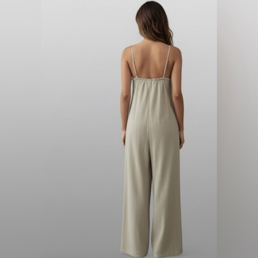 Boho Ruffle Trim Loose Fitting Wide Leg Jumpsuit - Picture 4 of 7